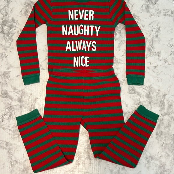 Carter’s Kids‎ Christmas Pajamas Size 5T Green/Red Striped 2 Piece Waffle… - Picture 1 of 5